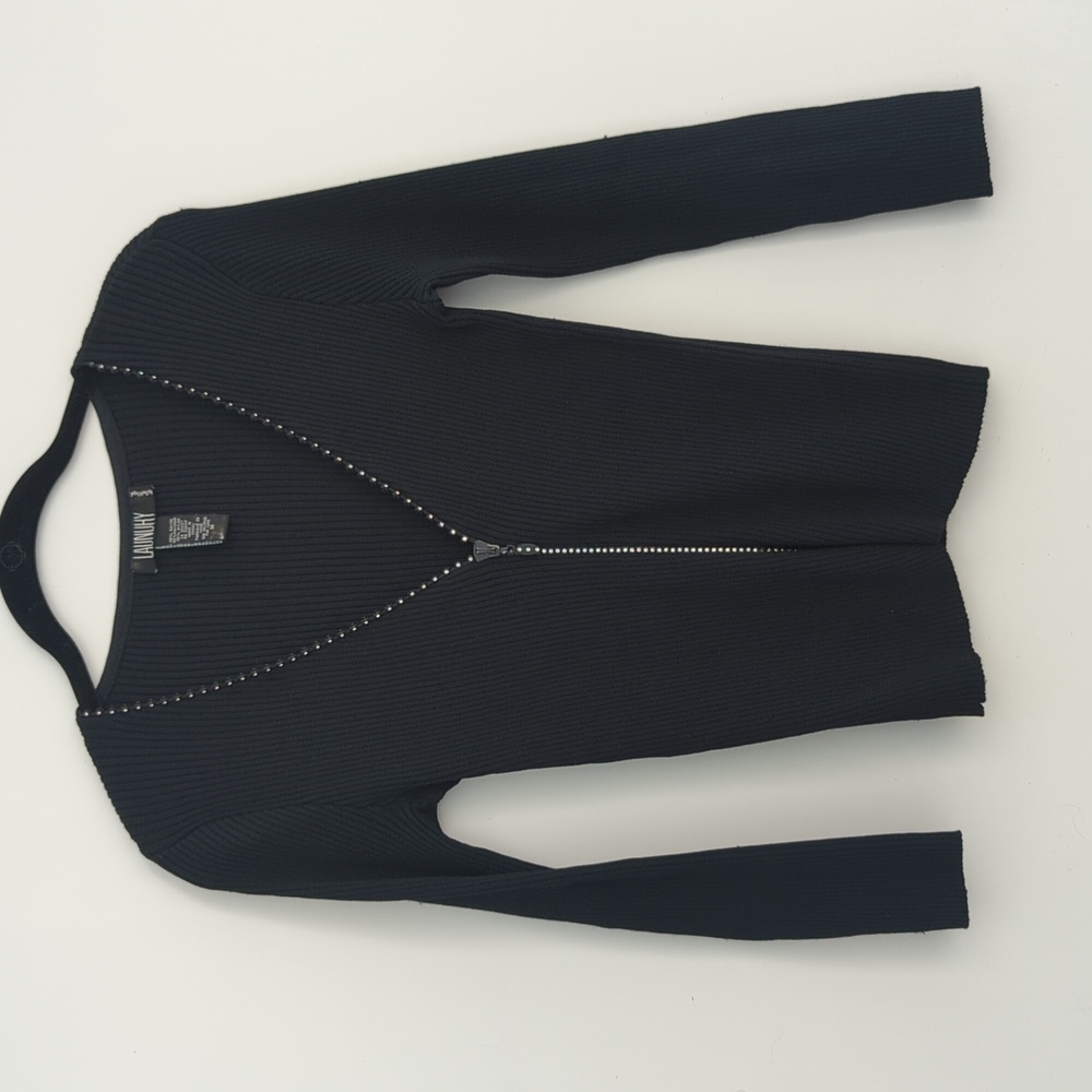 90sVINTAGE Laundry By Shelli Segal Ribbed Diamond Zipper Long Sleeve